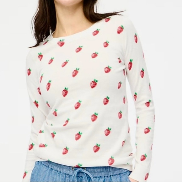J. Crew Sweaters - J. Crew Strawberry Teddie sweater White red cotton large NWT